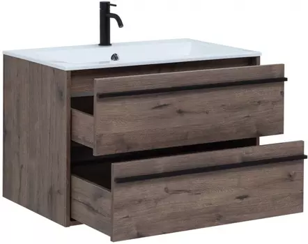 Комплект мебели для ванной Aquanet Lino 80 см, черный, коричневый