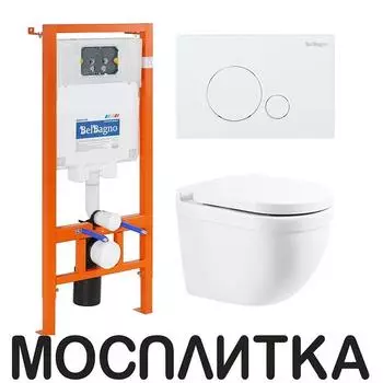 Комплект подвесной безободковый унитаз BelBagno Senso-R BB017CHR с сиденьем микролифт BB865SC + система инсталляции BelBagno BB002-80 с кнопкой смыва BB014-SR-BIANCO