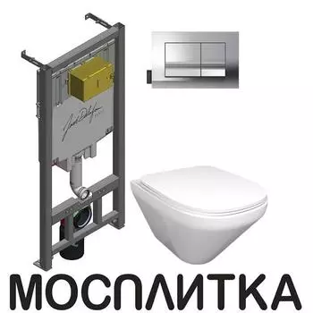 Комплект подвесной безободковый унитаз Jacob Delafon Modern Life E21773RU-00 с сиденьем микролифт + система инсталляции с кнопкой хром