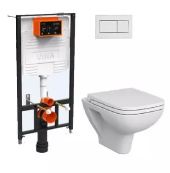 Комплект унитаз безободковый подвесной VitrA S20 + крышка-сиденье с микролифтом + инсталляция + кнопка смыва 9004B003-7207
