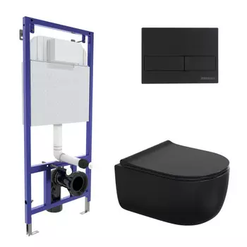 Комплект унитаз с инсталляцией Berges Ego Black Rimless с крышкой-сиденьем Toma Black Slim SO и кнопкой L5, 045215