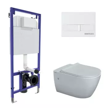 Комплект унитаз с инсталляцией Berges Mascon Rimless с крышкой-сиденьем Toma Slim SO и кнопкой L1, 043266