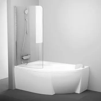 Шторка на ванну Ravak CVSK1 ROSA 160/170 L блестящая+ транспарент, серый