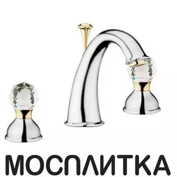Смеситель для раковины Webert Karenina KA750101017 на 3 отверстия, хром, золото, ручки Swarovski