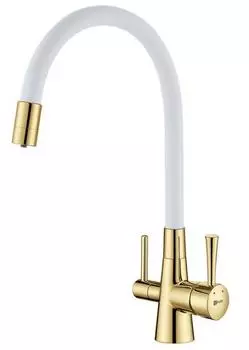 Смеситель Lemark Comfort для кухонной мойки LM3075G-White белый/золото