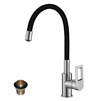 Смеситель Rossinka Z35-35U-Black для кухонной мойки с гибким цветным изливом, хром/черный