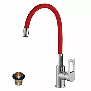 Смеситель Rossinka Z35-35U-Red для кухонной мойки с гибким цветным изливом, хром/красный