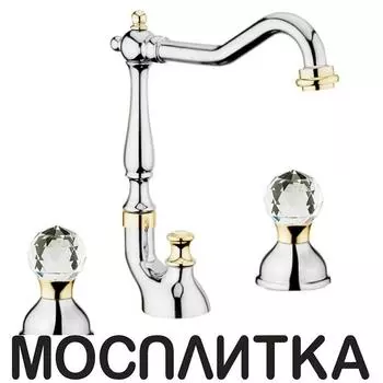 Смеситель Webert Karenina KA750202017 для раковины, на 3 отверстия, хром/золото
