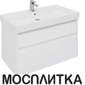 Тумба с раковиной Aquanet Nova Lite 100 Slim Synergy, 2 ящика, белый