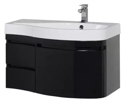 Тумба с раковиной Aquanet Сопрано 1-95 R (3 ящика) 00169663, правая, цвет черный