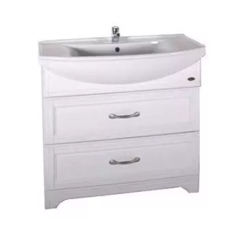 Тумба с раковиной ASB-Woodline Берта 85 массив ясеня, белая патина серебро