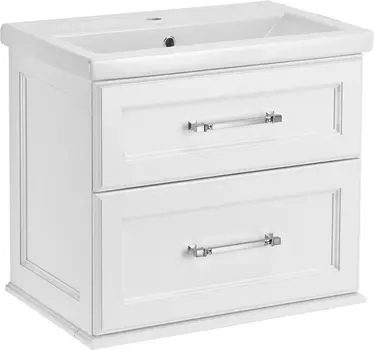 Тумба с раковиной ASB-Woodline Венеция 70 см 11955 белая патина серебро