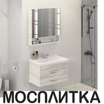 Тумба с раковиной Comforty Никосия-80П дуб белый 00004138839
