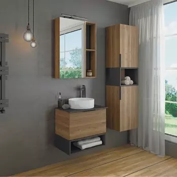 Тумба с раковиной Comforty Штутгарт-60 дуб тёмно-коричневый 00-00001698 с черной столешницей