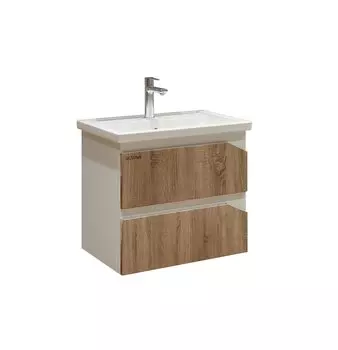 Тумба с раковиной Grossman ИНЛАЙН-60 см с 2-я ящ.белая/дуб сонома