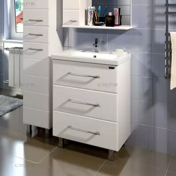 Тумба с раковиной СаНта Омега 60 207046л, напольная, цвет белый (3 ящ.)