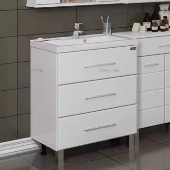 Тумба с раковиной СаНта Омега 70 207039л, напольная, цвет белый (3 ящ.)
