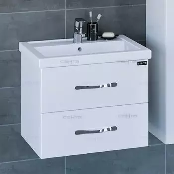 Тумба с раковиной СаНта Виктория 60 New 700123N подвесная, цвет белый, 2 ящика