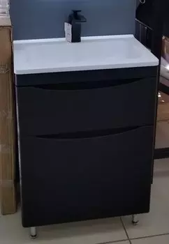 Тумба с раковиной Style Line Бергамо мини 60 см Plus СС-00002308 люкс антискрейтч черный