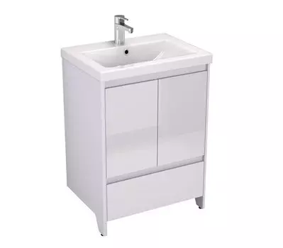 Тумба с раковиной Velvex Klaufs 60 tnKLA.60.2D.1Y-616.216 напольная, 2 двери, 1 ящик, белый глянцевый