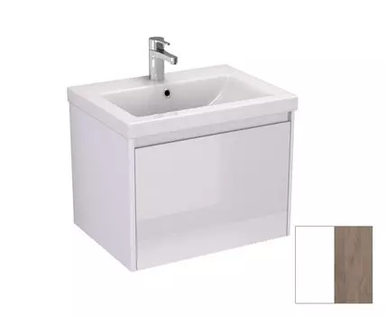 Тумба с раковиной Velvex Klaufs 60 tpKLA.60.1Y-617.216 подвесная, 1 ящик, белый глянцевый/дерево