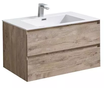 Тумба с раковиной Vincea Luka 80 см подвесная, ящики soft close, N.Wood, VMC-1L800NW