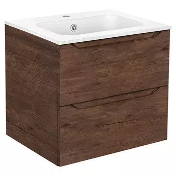 Тумба с раковиной Vincea Norma 60 см подвесная, ящики soft close, R.Wood, VMC-2N600RW