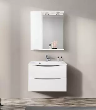 Зеркальный шкаф BelBagno Marino 70 х 75 см, с LED-подсветкой, Bianco Lucido - белый глянец