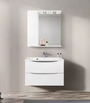 Зеркальный шкаф BelBagno Marino MARINO-SPC-800/750-1A-BL-P-L, 80 х 75 см, с LED-подсветкой, Bianco Lucido - белый глянец