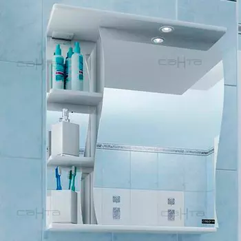 Зеркальный шкаф СаНта Волна 55 см 101012 белый с подсветкой