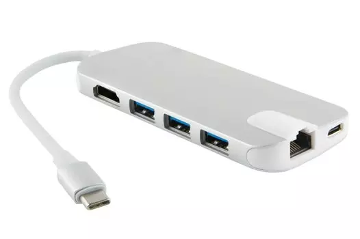 Адаптер переходник Type-C 8 in 1 Red Line для ноутбука серебристый