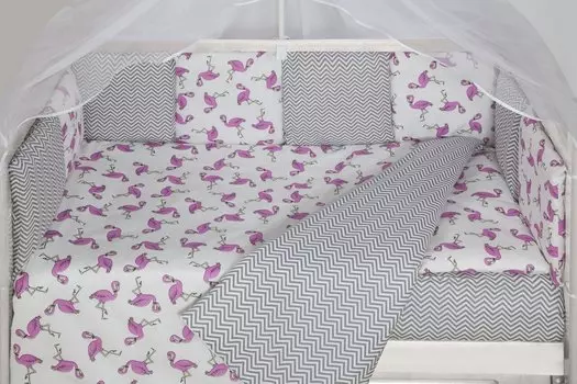 Бортик в кроватку 12 предметов (12 подушек-бортиков) AmaroBaby ФЛАМИНГО (малиновый)