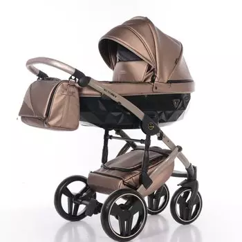 JUNAMA FLUO LINE II JDFN-04 Коляска детская 2 в 1 (кожа золотистая/короб черный/рама бежевая)