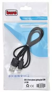 Кабель Buro BHP LIGHTNING 0.8 Lightning (m) USB A(m) 0.8м черный