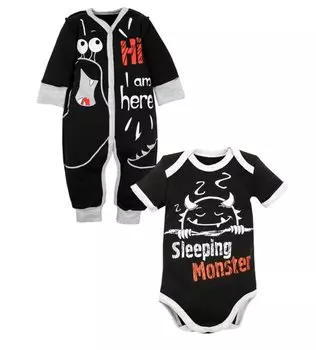 Комплект Amarobaby Monsters, черная : Комбинезон; Боди с коротким рукавом