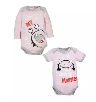 Комплект одежды Amarobaby Monsters, розовый: Боди с длинным рукавом; Боди с коротким рукавом