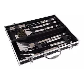 Набор для барбекю "GRUN GRAS": вилка, шпатель, щипцы, силиконовая щетка, металлическая щетка, 3 шампура 43*20*8см