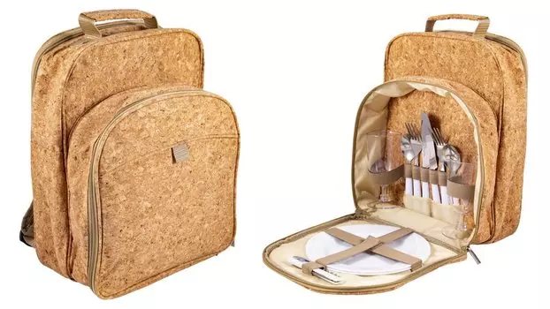 Набор для пикника на 2 персоны в рюкзаке: 2 тарелки, 2 бокала, 2 набора столовых приборов, штопор 26*17*35см