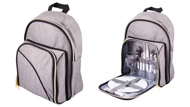 Набор для пикника на 2 персоны в рюкзаке: 2 тарелки, 2 бокала, 2 набора столовых приборов, штопор 29*19*37см