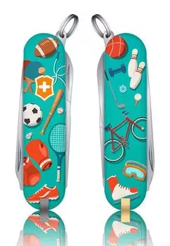 Нож перочинный Victorinox Classic LE2020 Sports World (0.6223.L2010) 58мм 7функций бирюзовый/рисунок