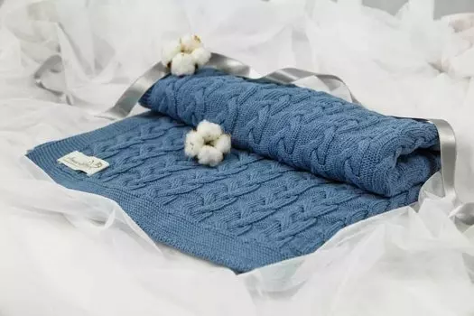 Плед детский вязаный Amarobaby Pure Love 105х75 Косичка джинс