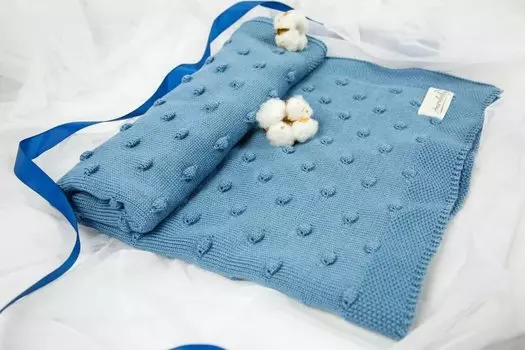 Плед детский вязаный Amarobaby Pure Love 105х75 Шишечки серо-синий