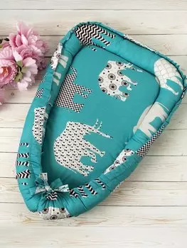 Подушка-Позиционер для сна AmaroBaby кокон-гнездышко, LITTLE BABY Слоники