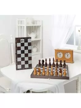 Шахматы походные деревянные с венге доской, рисунок серебро