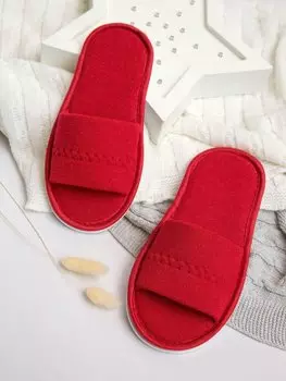 Тапочки женские Махра AMARO HOME Открытый нос (Бордовый)
