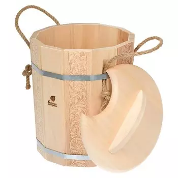 Запарник 10 л. «Цветочный орнамент» с крышкой, липа, "Банные штучки"