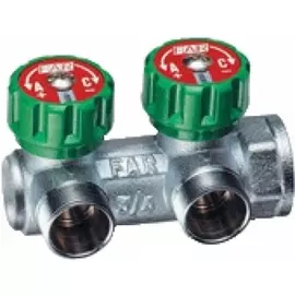 Хромированный регулирующий концевой коллектор Far (ВР) с 2 отводами (ТР) артикул FK 3818 3412 (отводы 1/2", коллектор 3/4")