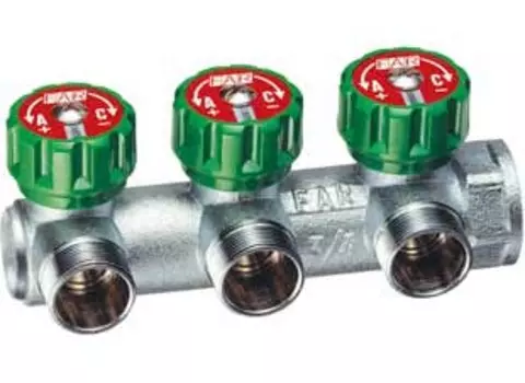 Хромированный регулирующий концевой коллектор MULTIFAR (ВР) с 3 отводами (МР) 3/4", Far, артикул FK 3851 C34