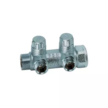 Коллектор FAR хромированный запорный проходной (ВР-НР) с 2 отводами (ТР)