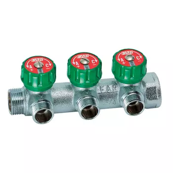 Коллектор FAR регулирующий 3/4" (ВР-НР) с 3 отводами 1/2" НР межосевое расстояние 45 мм